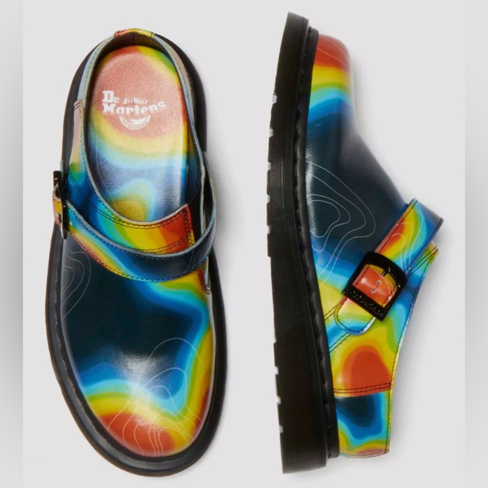 DR MARTENS ISHAM GENIX NAPPA RECLAIMED THERMAL MAP LEATHER SLINGBACK MULE